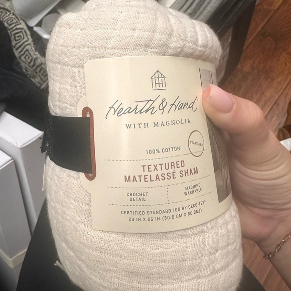 NWT Hearth & Hand Magnolia Standard Textured Matelasse Fringed Sham Sour Cream - Picture 2 of 2